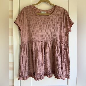 Urban Outfitters Rose Mauve Textured Tiered Short Sleeve flowy oversized top
